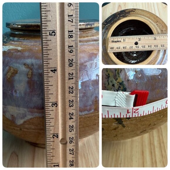 Vintage Handcrafted Glazed Ceramic Jar With Lid Brown Purple Drip Unsigned - Picture 9 of 9